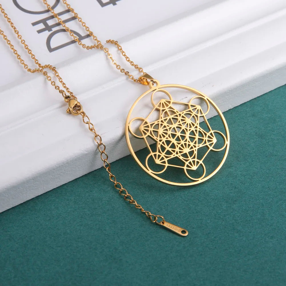 Stainless Steel Angel Seal Archangel Metatron Necklace Women Men Geometric The Secrets of the Kabbalists Garden Solomon Jewelry