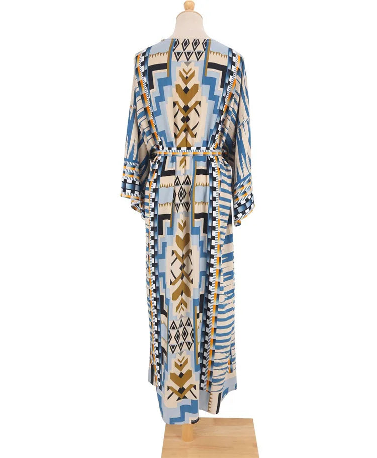 Beach Cover Up Over Sized Print Rayon Kimonos with Belt for Summer