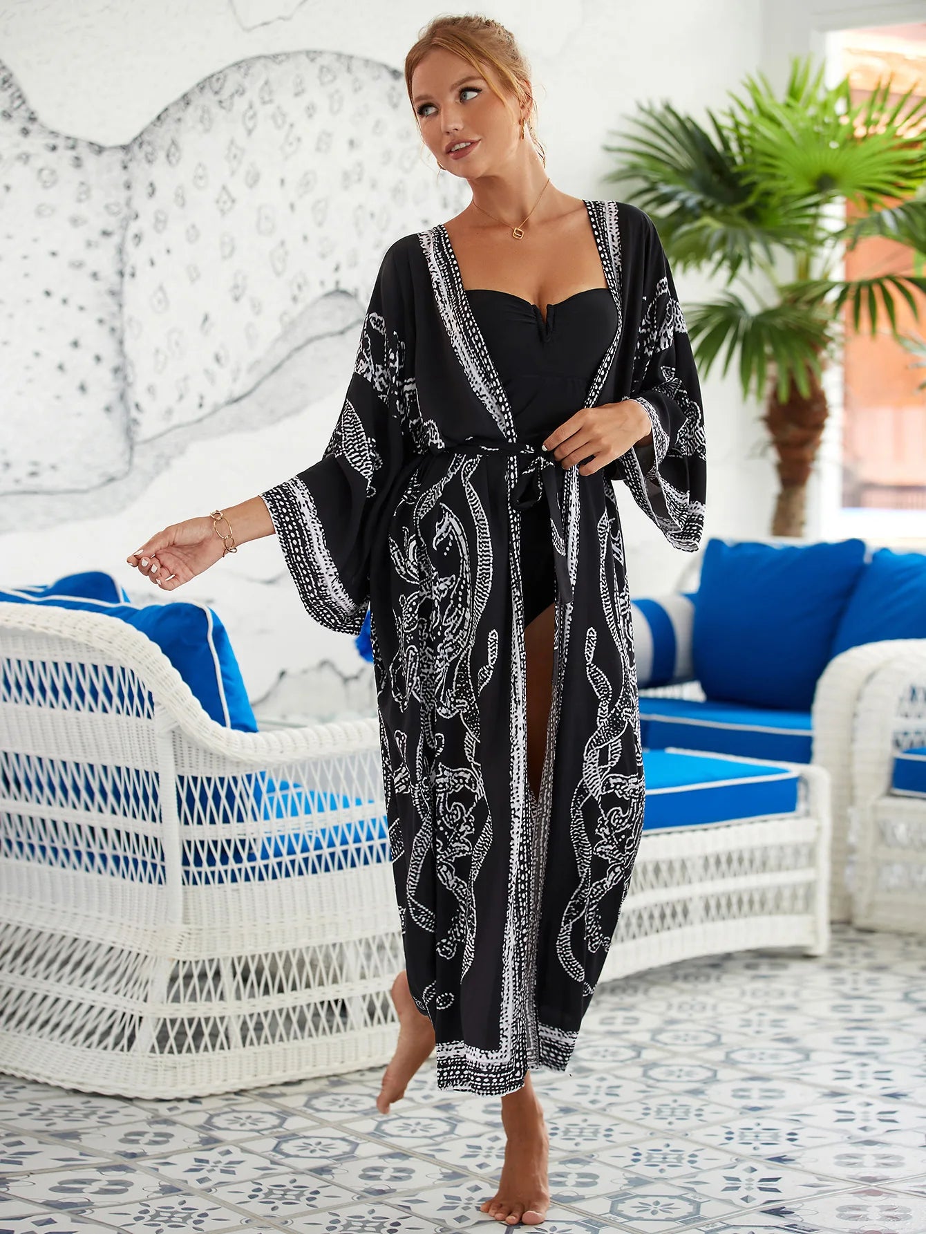 Bikinis Set Swimwear Cover Up Long Kimono Cardigan