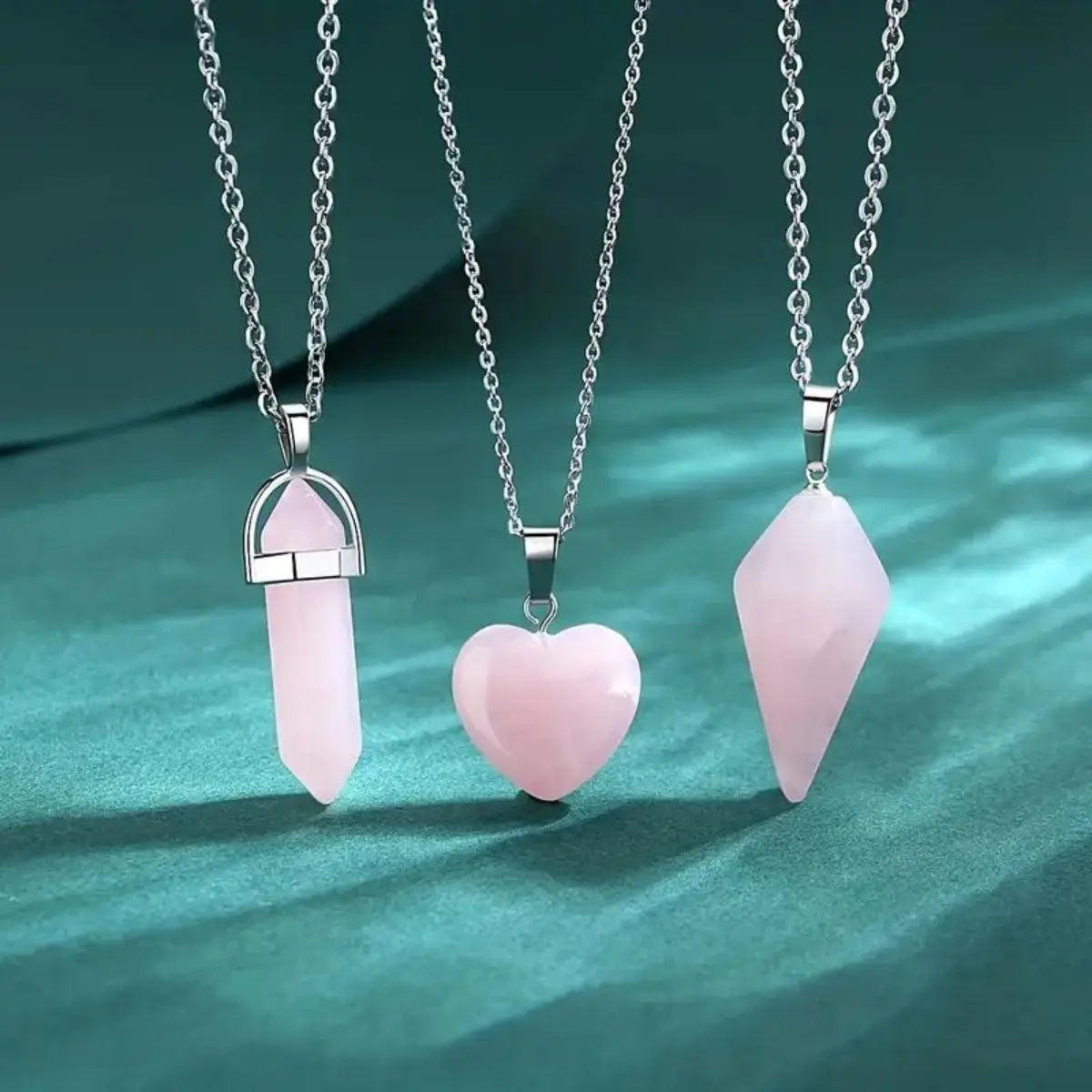 3pcs Rose Quartz Necklaces Pendants Set For Spiritual Energy Witchcraft Reiki