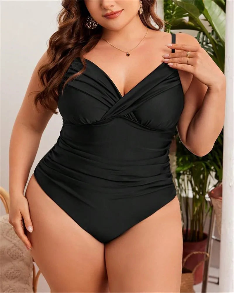 2025 Sexy Black Sreapped Plus Size Swimwear Women Push Up