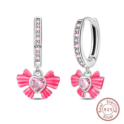 925 Sterling Silver Romantic Pink Bow Earrings