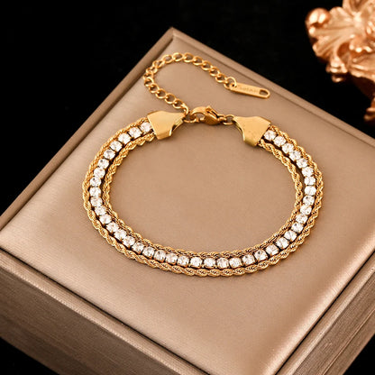 316L Stainless Steel Twisted Bracelet Bangles 18K Gold Plated Wrist Chain